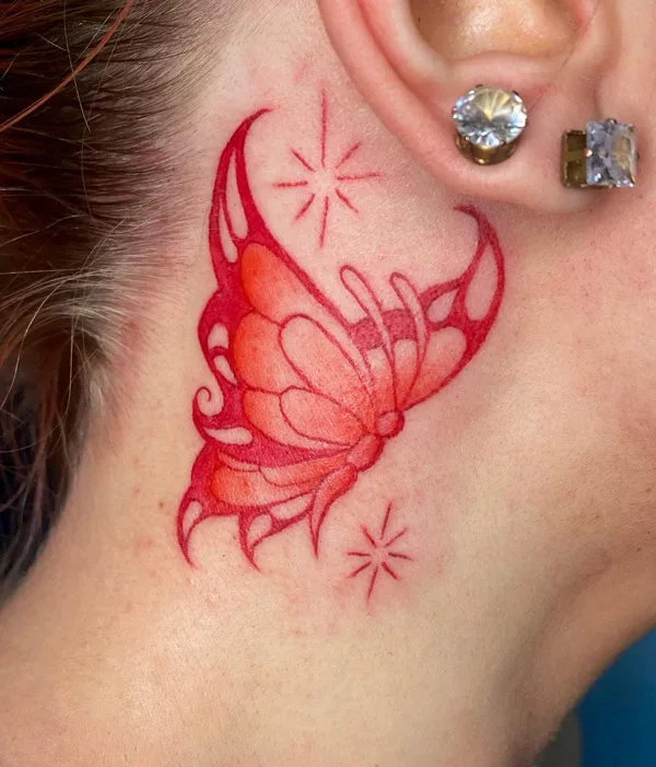 Red Butterfly Neck Tattoo 2