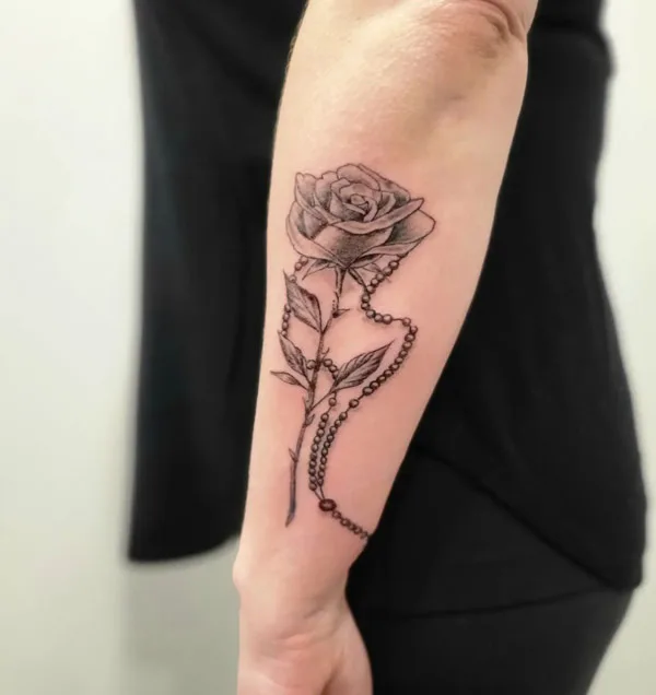 Rose With Rosary Tattoo 2