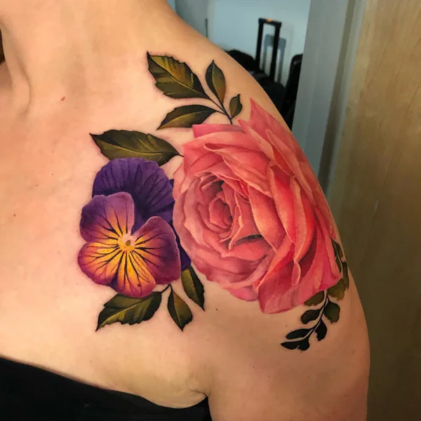 Rose and Violet Tattoo
