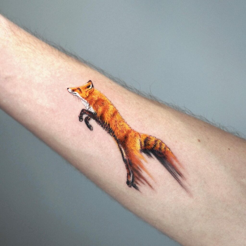 Running Side View Fox Tattoo on the Forearm: Swift Strides