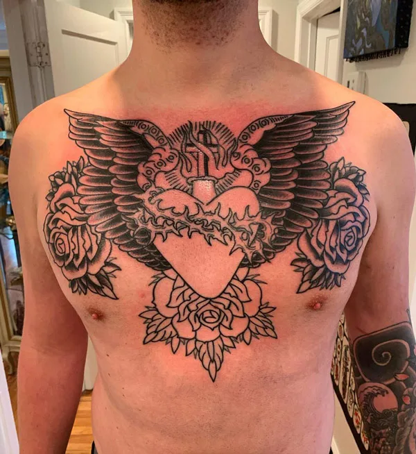 Sacred Heart Chest Tattoo 1