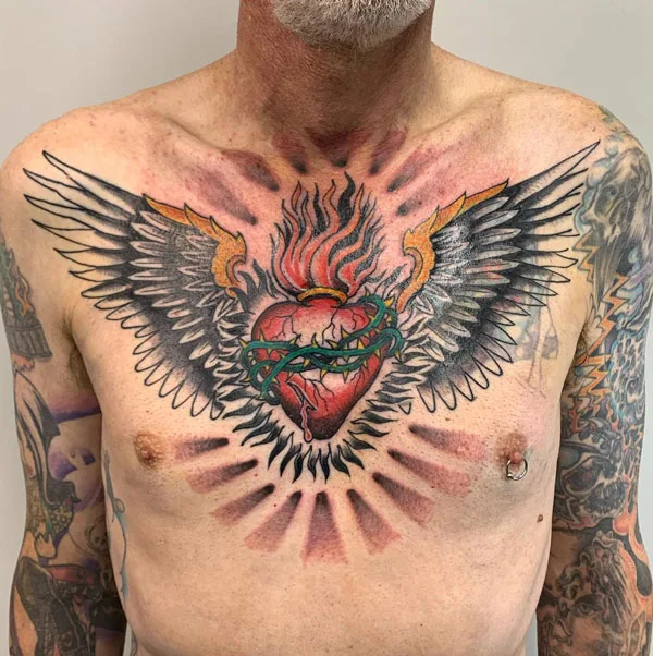 Sacred Heart Chest Tattoo 2