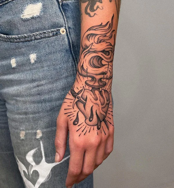 Sacred Heart Hand Tattoo 2