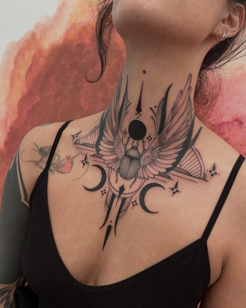 Sacred Scarab Beetle Tattoo Egyptian Symbolism with Celestial Elegance