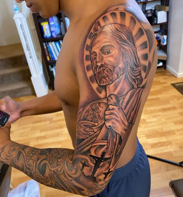 San Judas Tattoo Sleeve