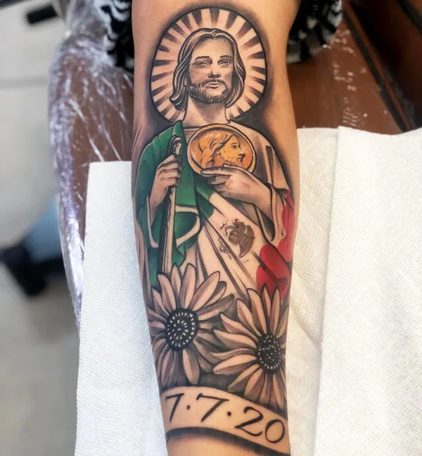 San Judas flag tattoo
