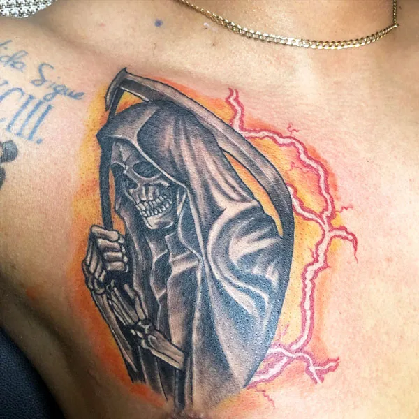 Santa muerte tattoo chest