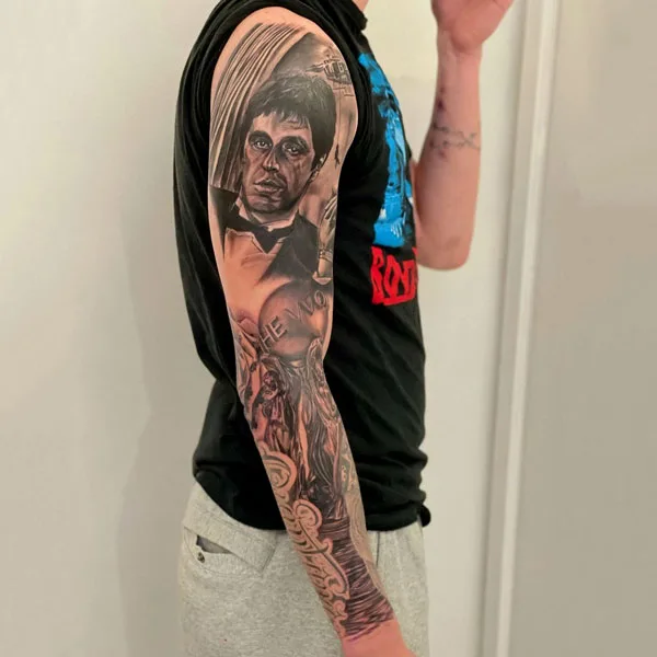 Scarface sleeve tattoo