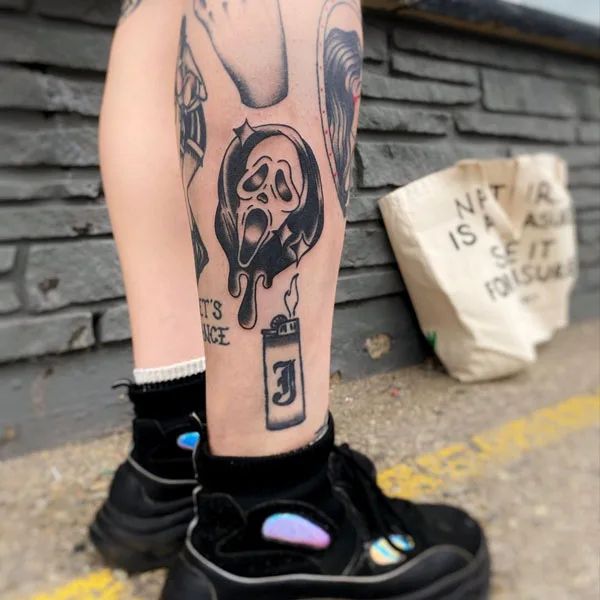 Scream leg tattoo