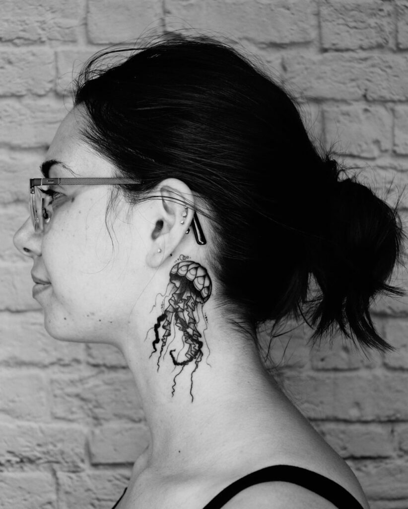 Sea Creatures Neck Tattoo Design for Women