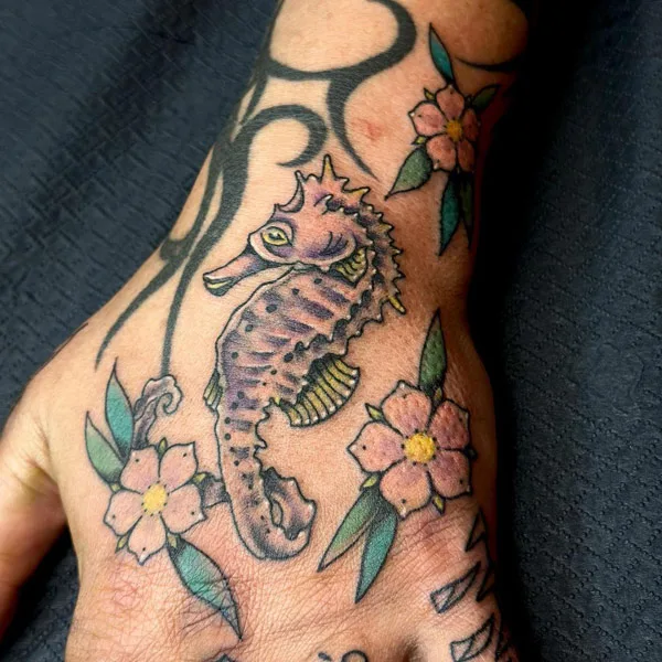 Seahorse Hand Tattoo