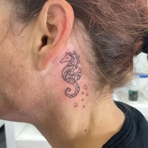 Seahorse Tattoo Behind the Ear 1