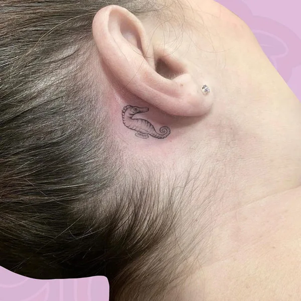 Seahorse Tattoo Behind the Ear 2