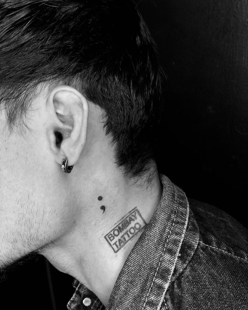 Semicolon Tattoo on the Side of the Neck for Men: Bold Placement