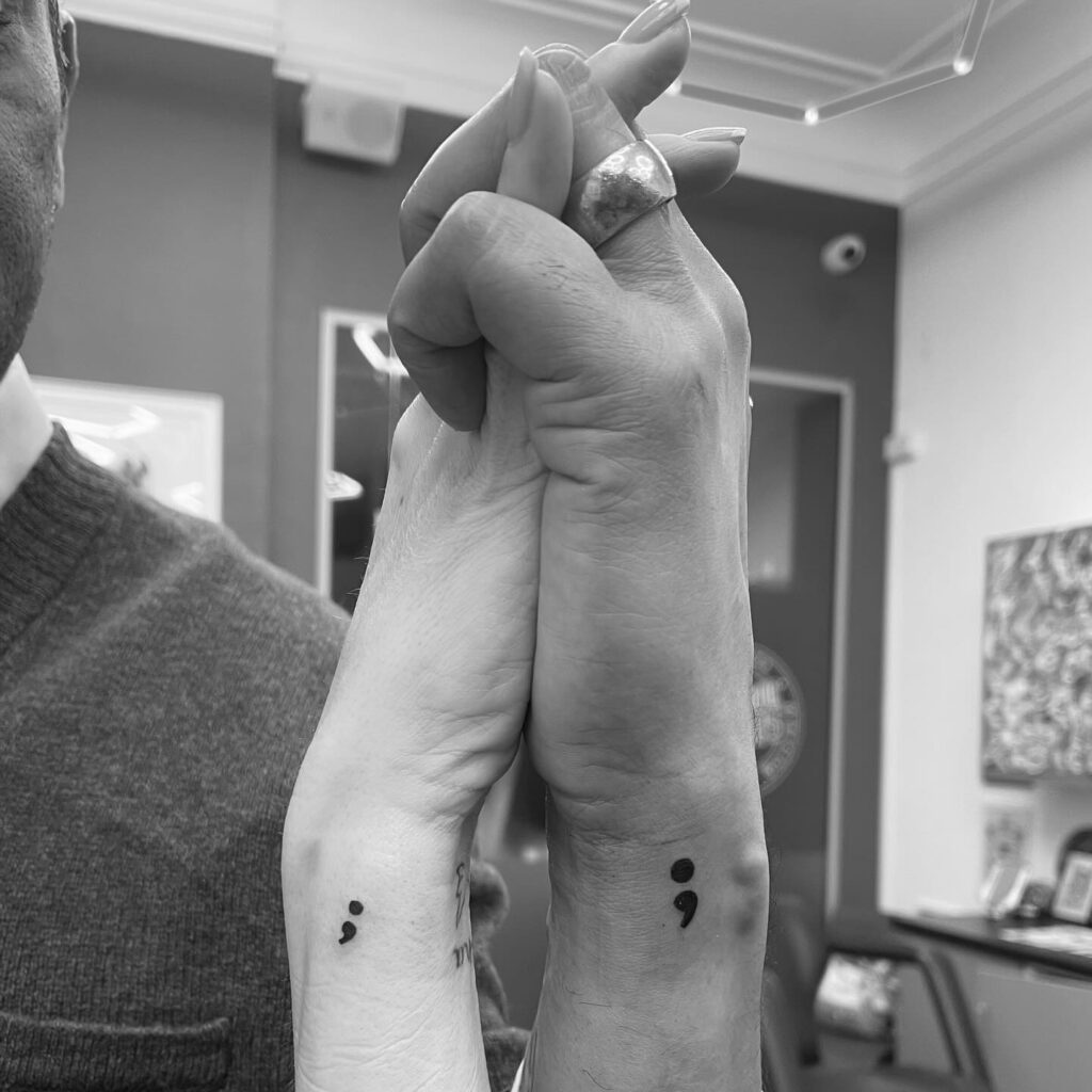 Semicolon Tattoos on the Couple's Side of the Wrist: Couple's Commitment