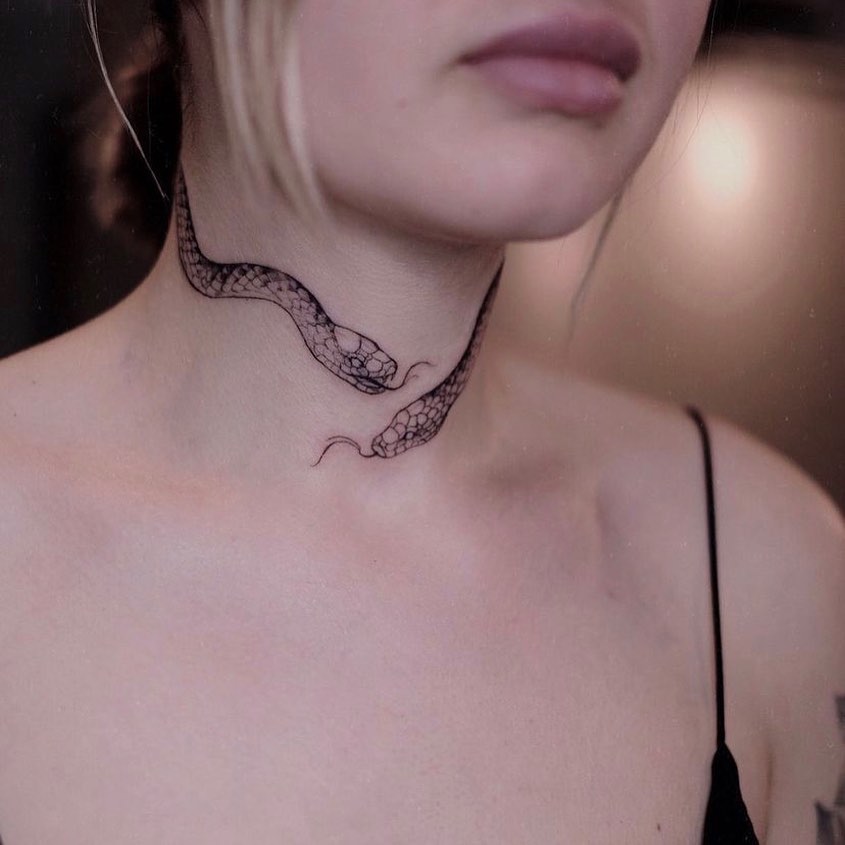 Serpent's Embrace Female Snake Neck Tattoo