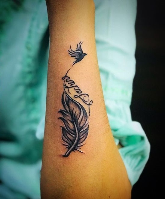Shaded Feather Forearm Tattoo