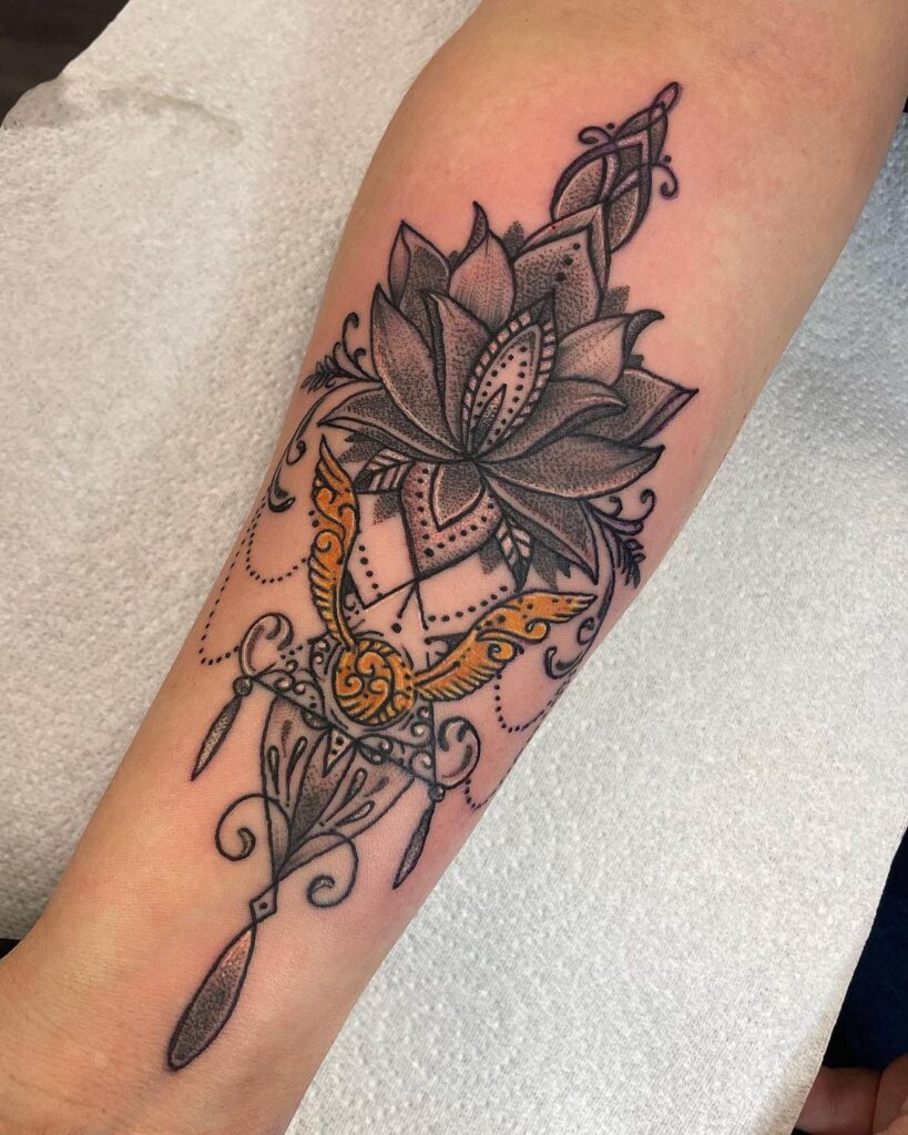 Shaded Lotus Golden Snitch Tattoo