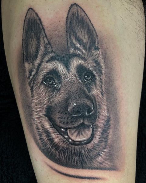 Shaded realistic german shepherd tattoos idea with meaning Shaded realistic german shepherd tattoos idea with meaning