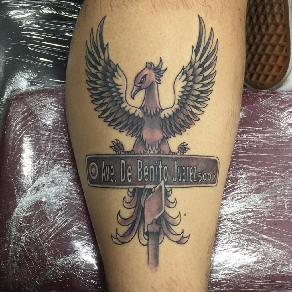 Shaded Red Eagle Street Sign Tattoos