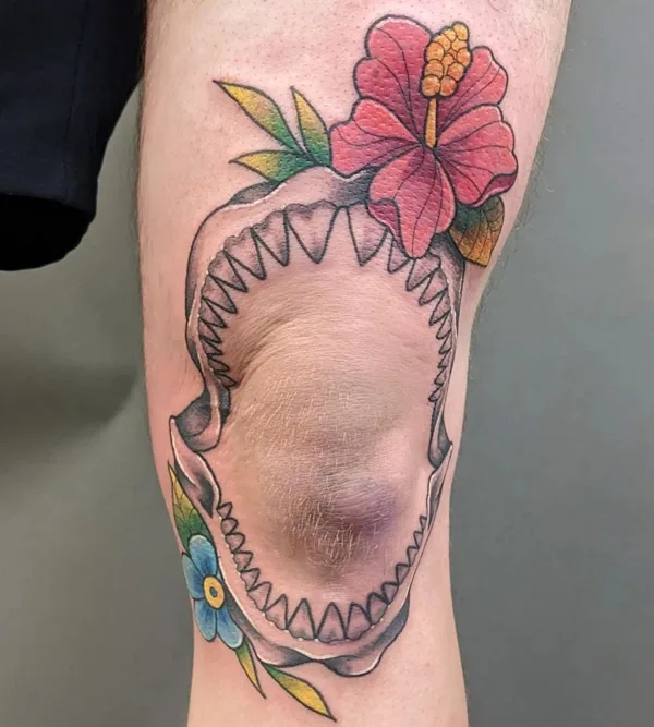 Shark Jaw Knee Tattoo 1