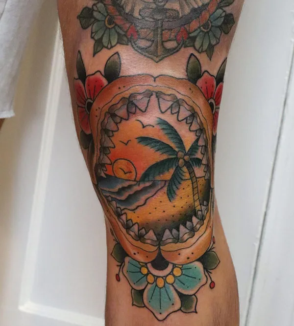 Shark Jaw Knee Tattoo 2