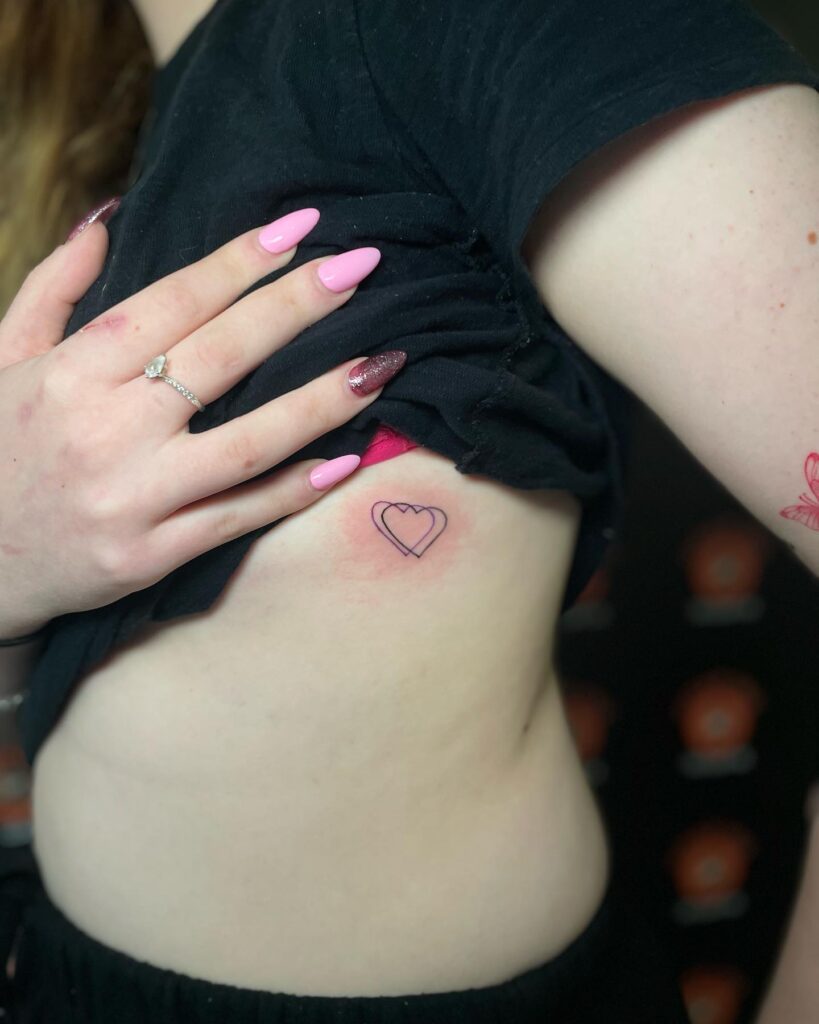 Side breast tattoo double love heart design for women