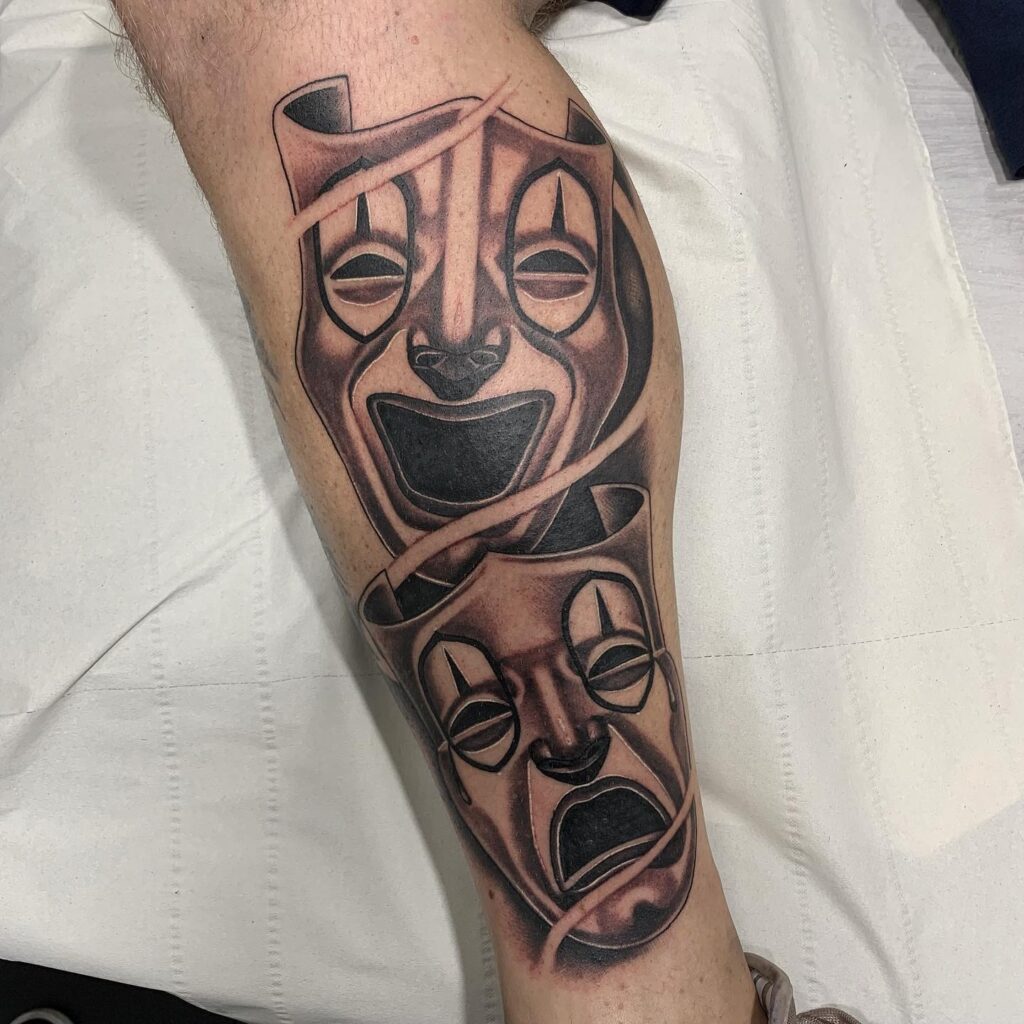 Side Calf Smile Now Cry Later Tattoo: Black Work Beauty
