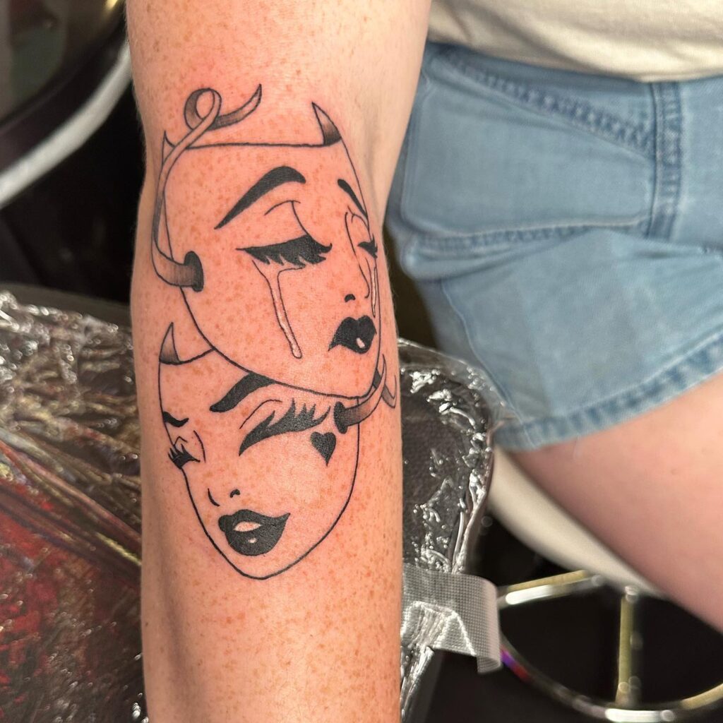 Side elbow drama laugh now cry later tattoo 