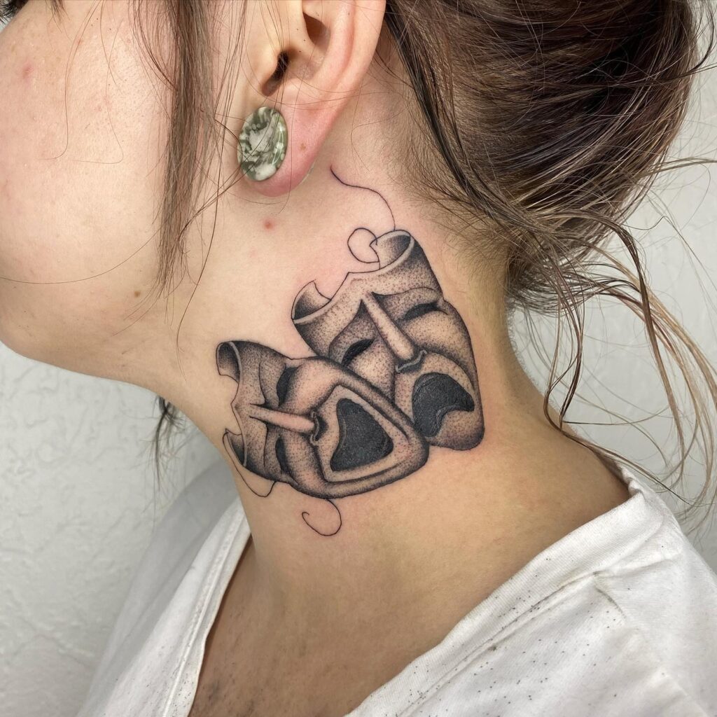 Side Neck Smile Now Cry Later Tattoo: Black Work Beauty