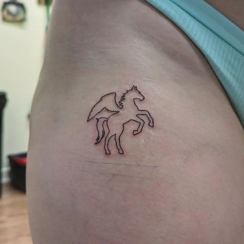 Side View Pegasus Tattoo Outline on the Hip: Mythical Flight