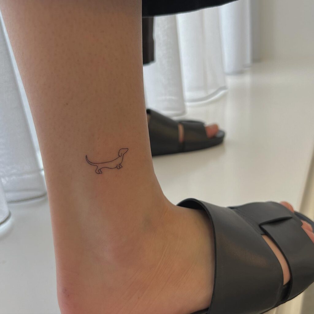 Side View Sausage Dog Tattoo, a Tiny Delight: Ankle Charm