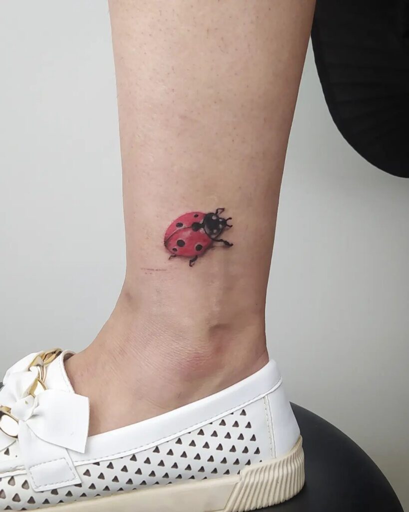 Simple Small Ladybug Tattoo Near Ankle Graceful Design