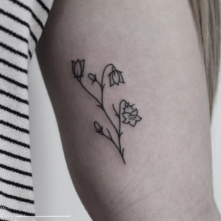 Single-Lined Minimalist Small Bluebell Tattoo Design For Women