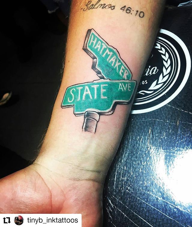 Single-Colored Street Sign Tattoos