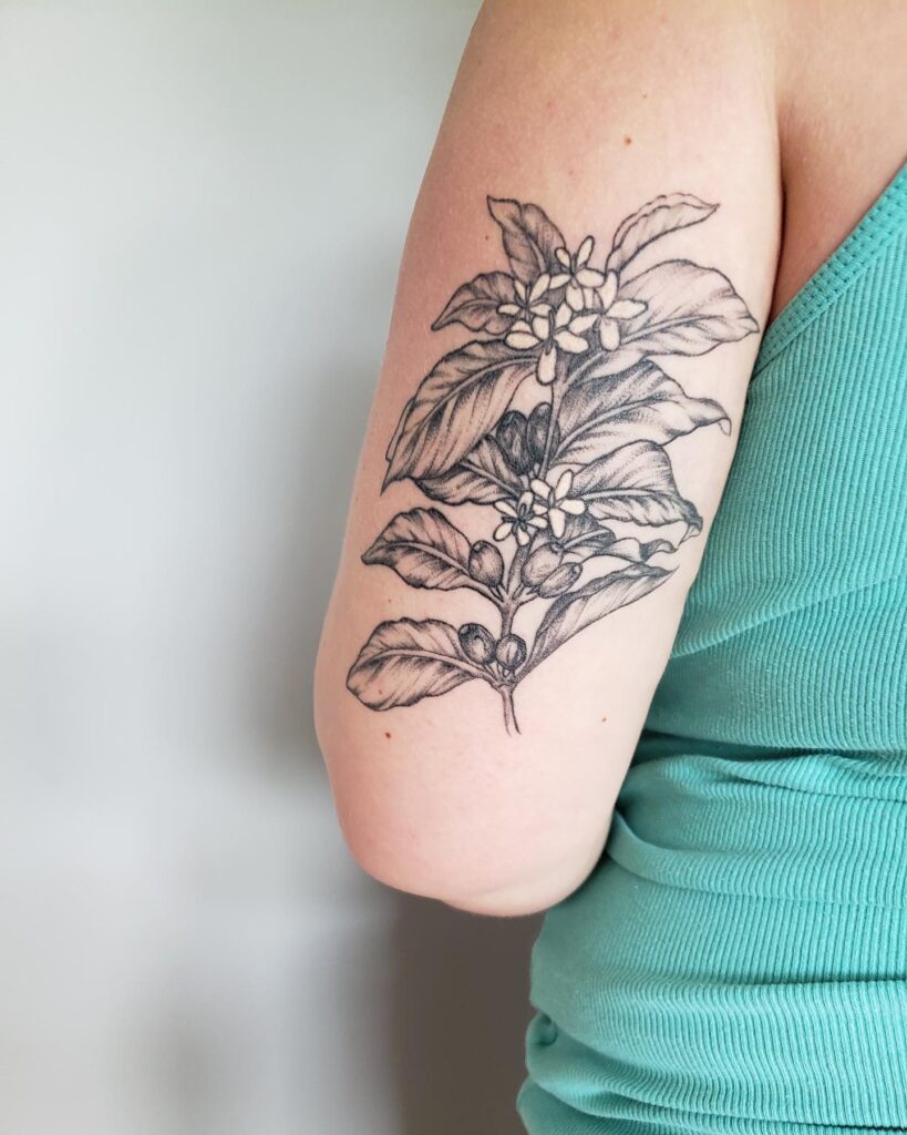 Sip and ink back of arm coffee tattoo ideas for women