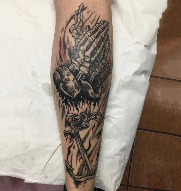 Skeleton Praying Hands Tattoo 2