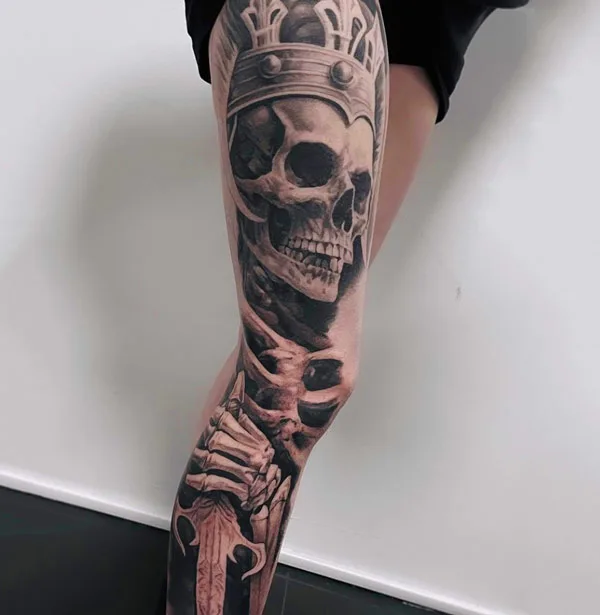 Skull Leg Sleeve Tattoo 2