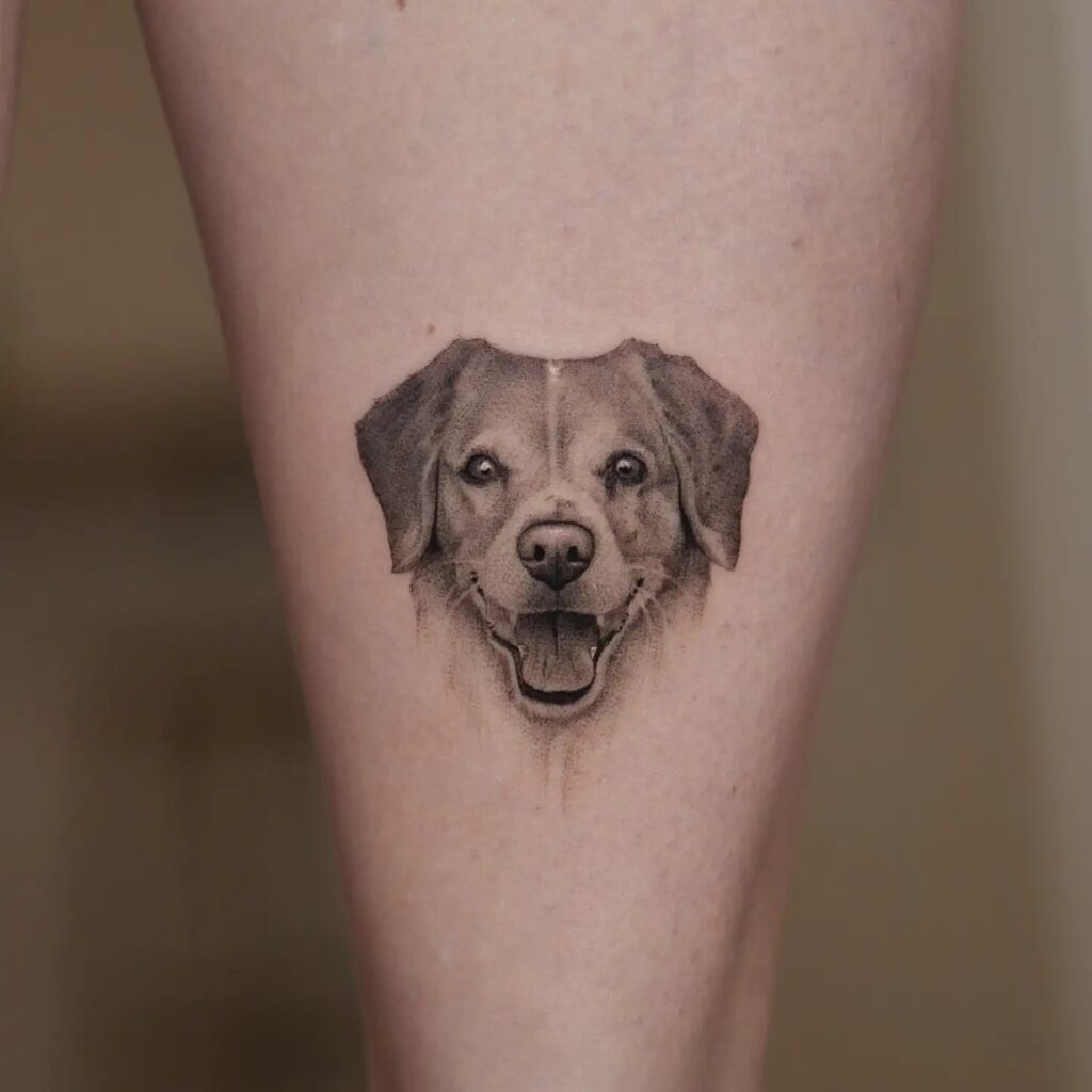 Small Dog Face Portrait on the Calf in Black and Grey: Paw-some Portrait 