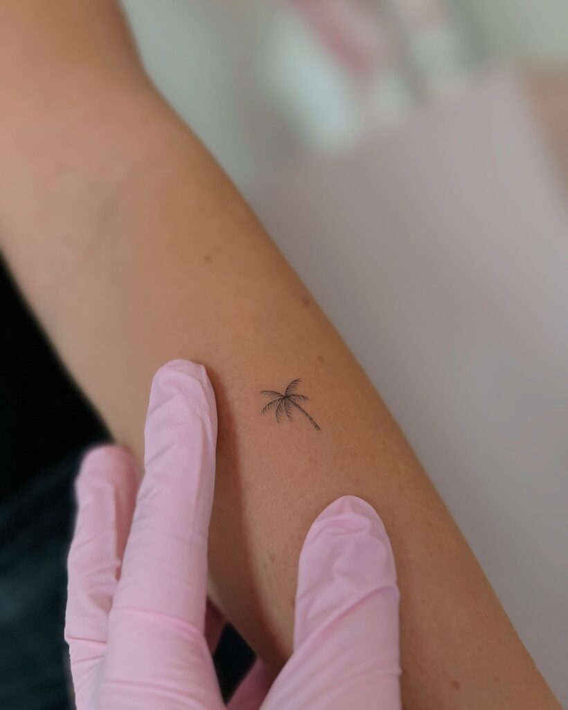 Small Forearm Tattoo, a Tiny Tropical Reminder: Palm Tree Paradise