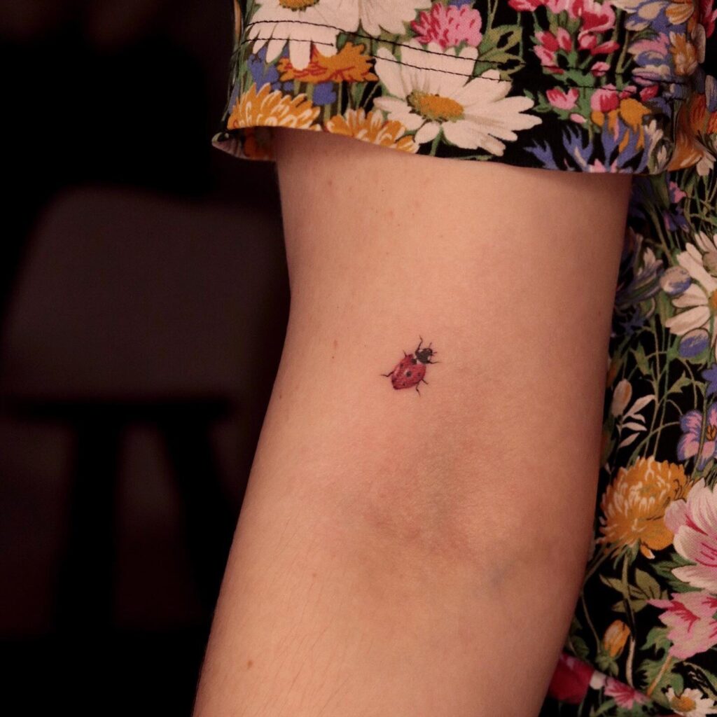 Small Ladybug Tattoo Above Inner Elbow: Subtle and Chic Placement for Girls