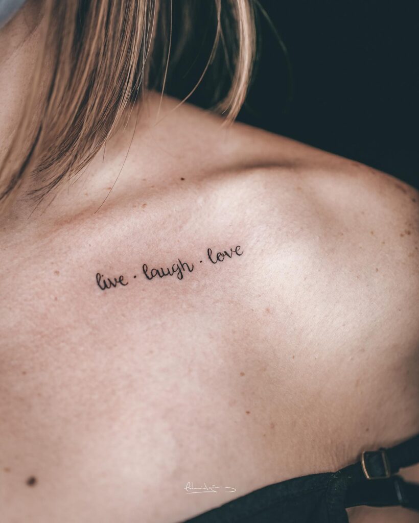 Small Live Laugh Love Tattoo Design on the Shoulder