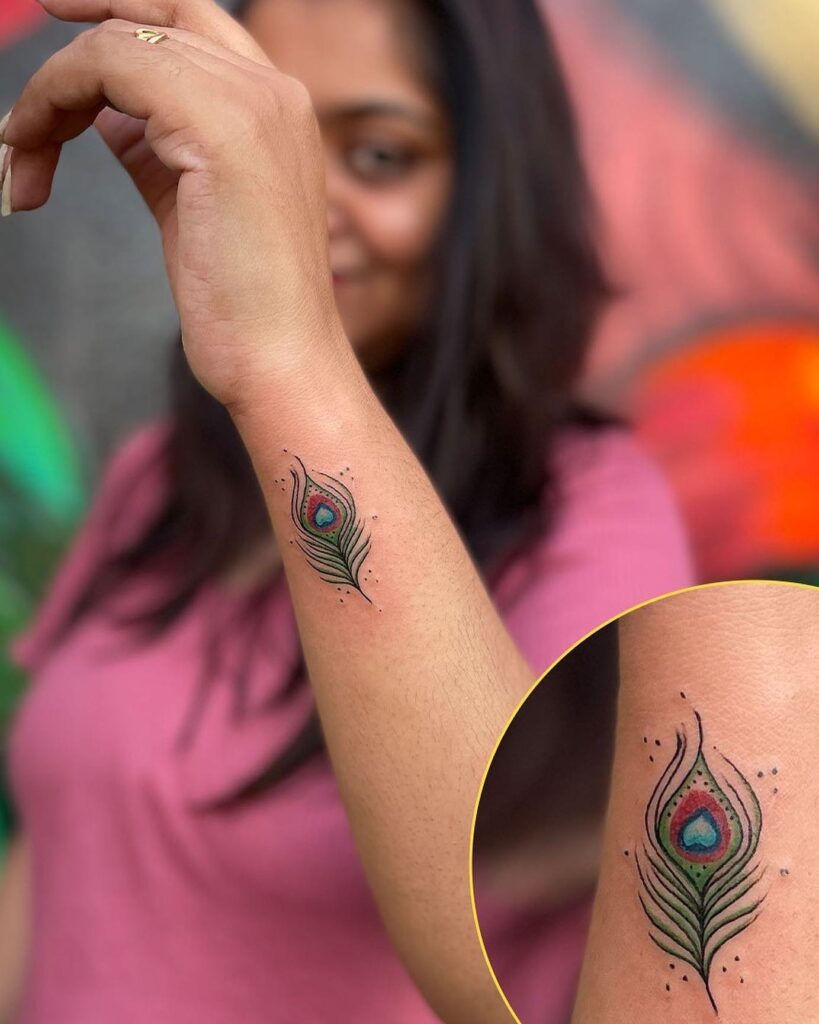 Small Outer Wrist Peacock Feather Tattoo for Women : Delicate and Beautiful Ink