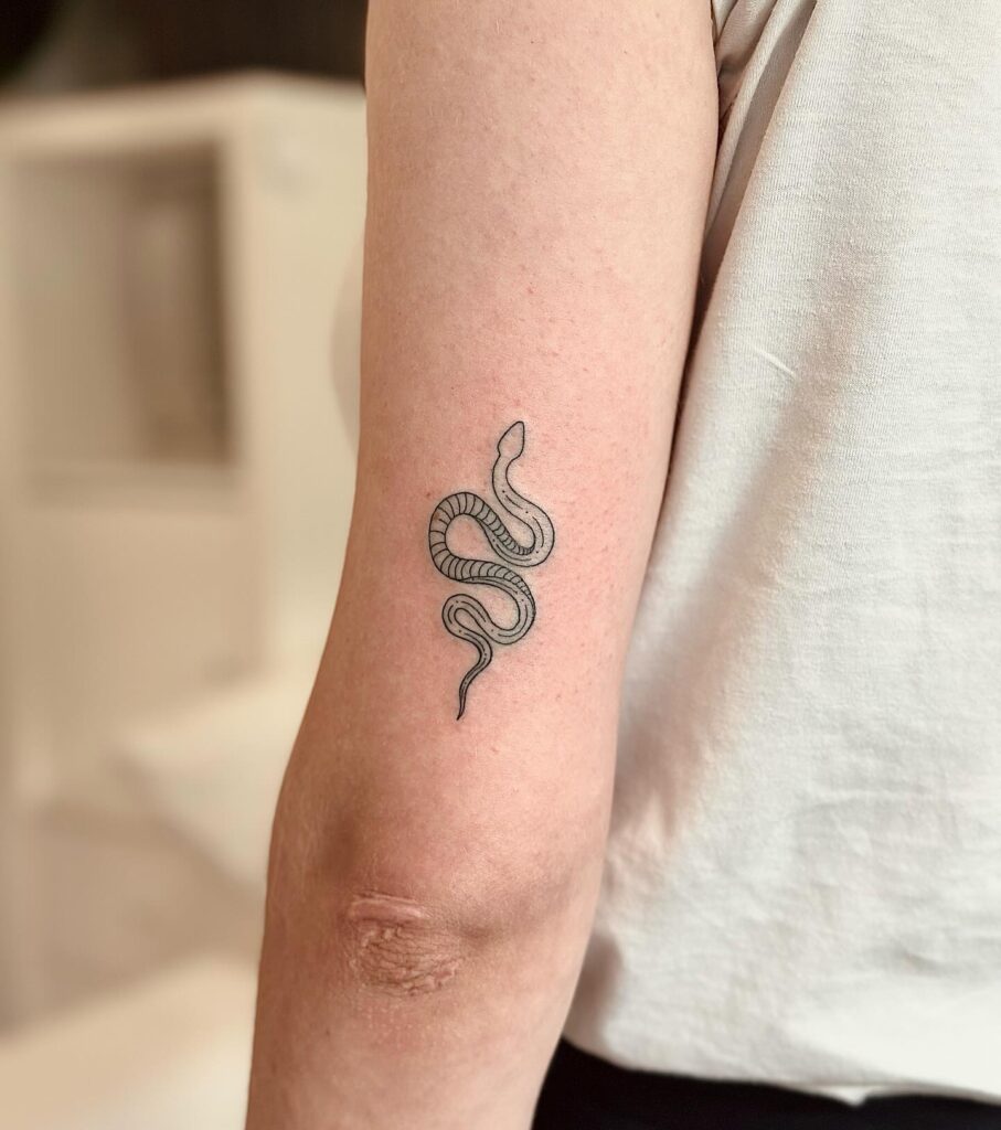 Small Snake with Pattern Tattoo on the Back of the Elbow: Serpentine Grace