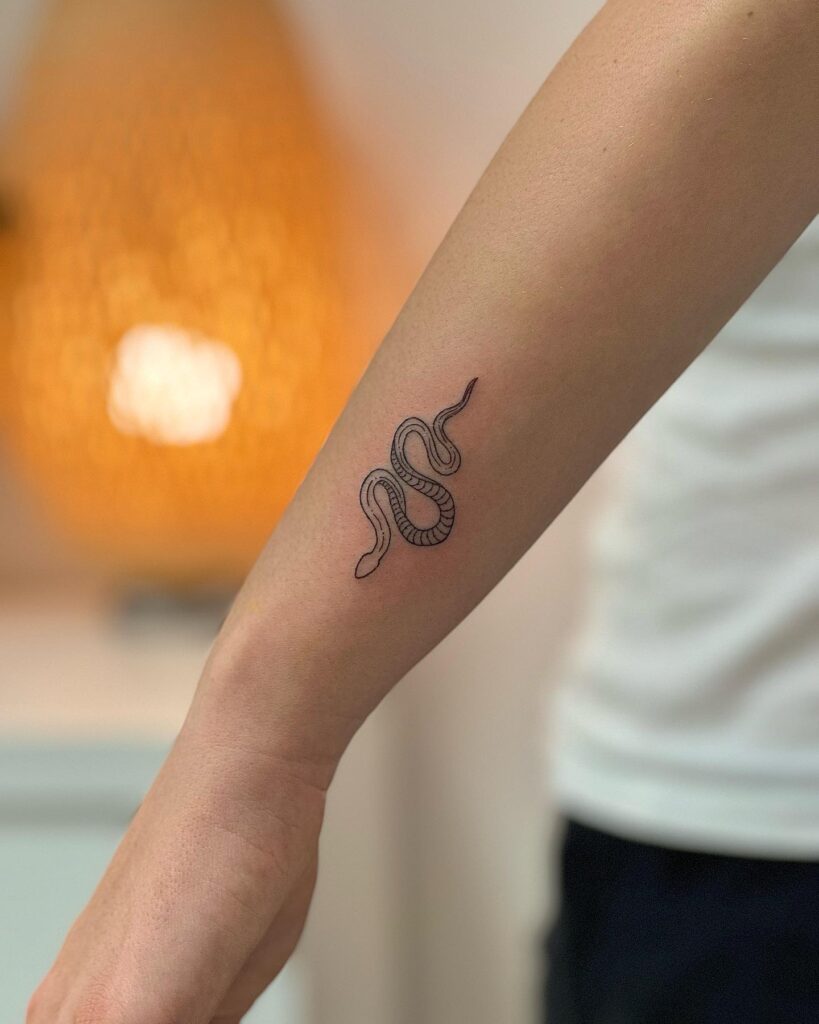 Small Top View Snake Tattoo on the Side of the Wrist: Serpentine Chic