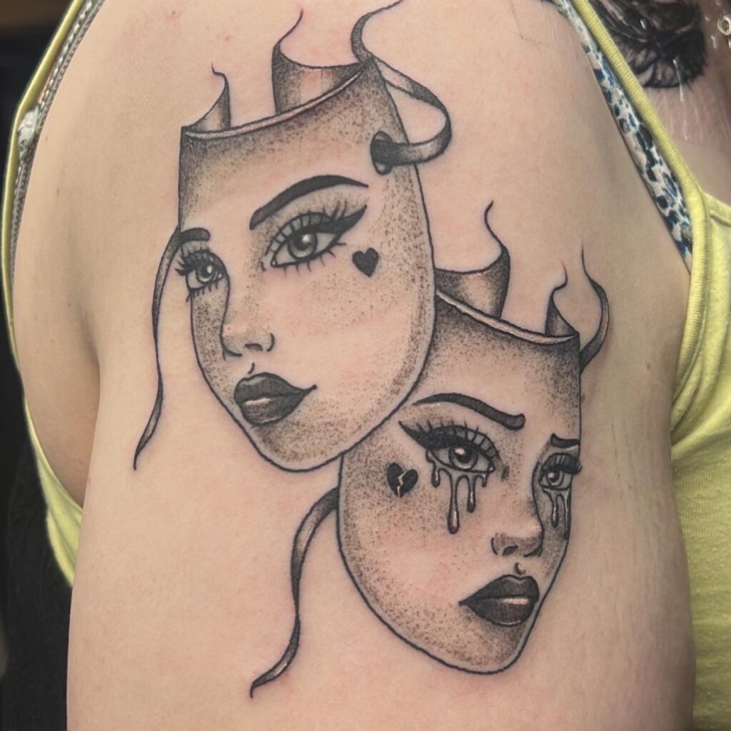 Smile now cry later shoulder arm sleeve tattoo womens unique expression 