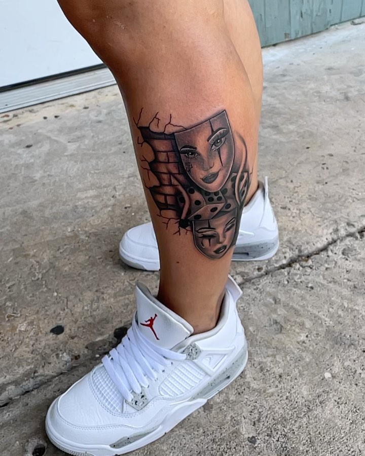 Smile now cry later tattoo leg tattoo for women