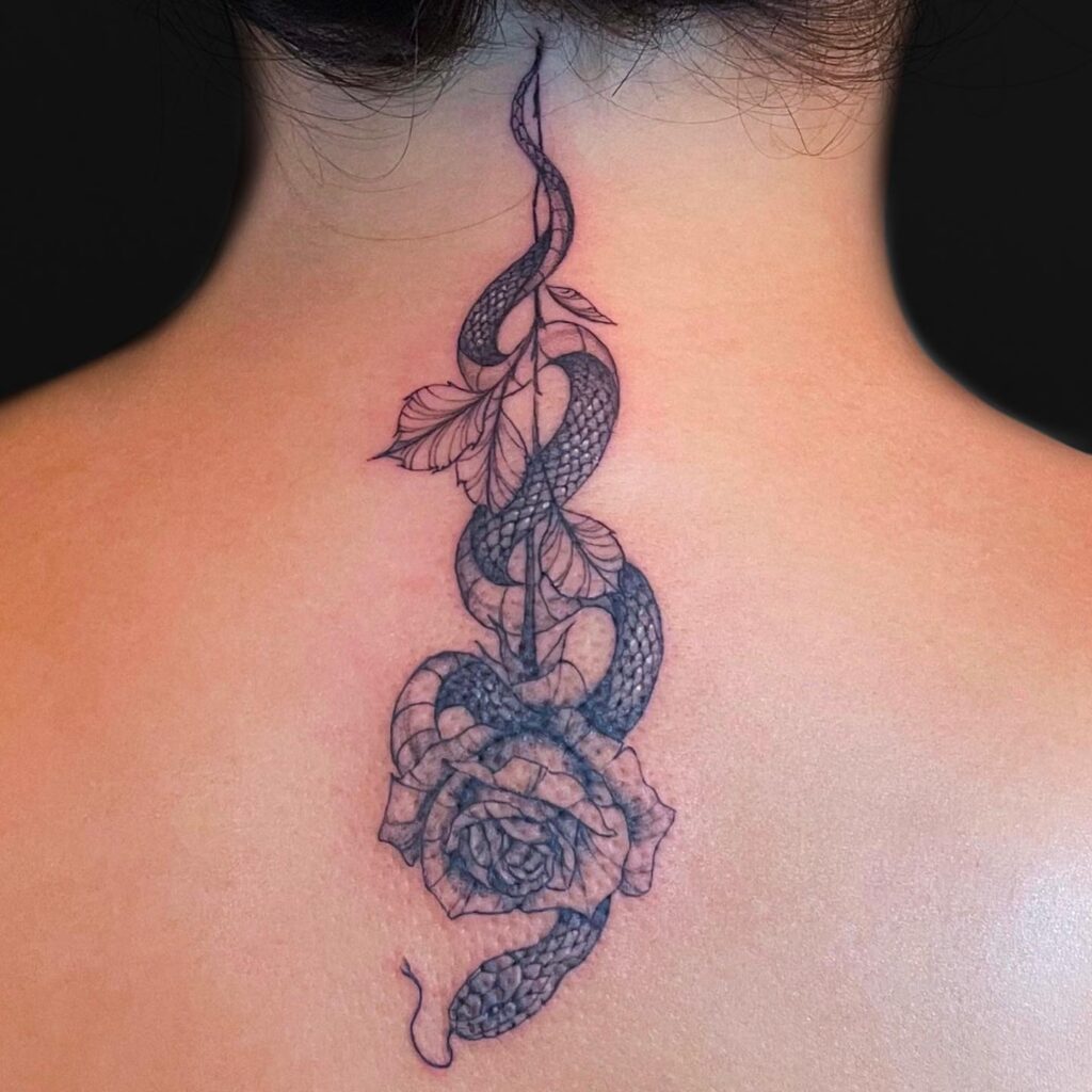 Snake Tattoo Designs for Women on the Back of the Neck