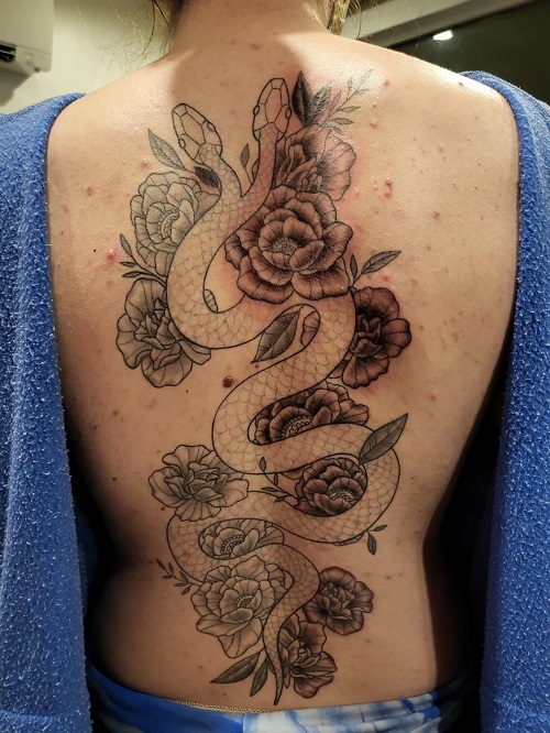 Easy and Cute Snake and Flower Tattoo 5