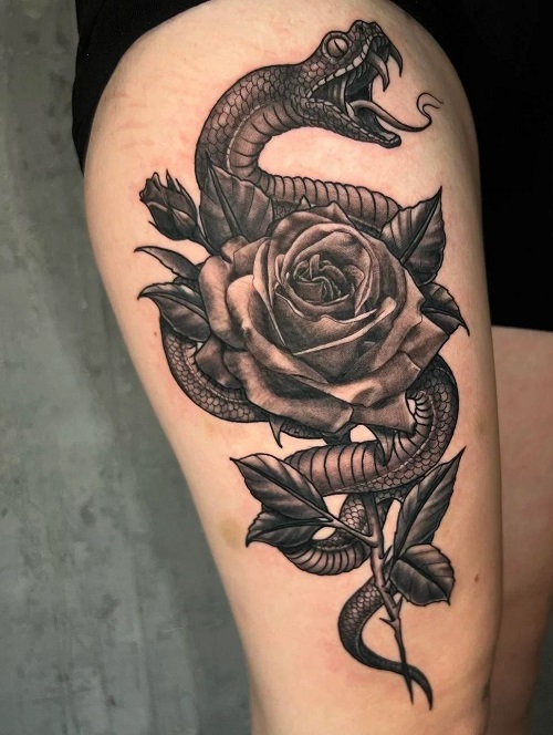Graceful Snake and Flower Tattoo Designs with Symbolic Meaning 3